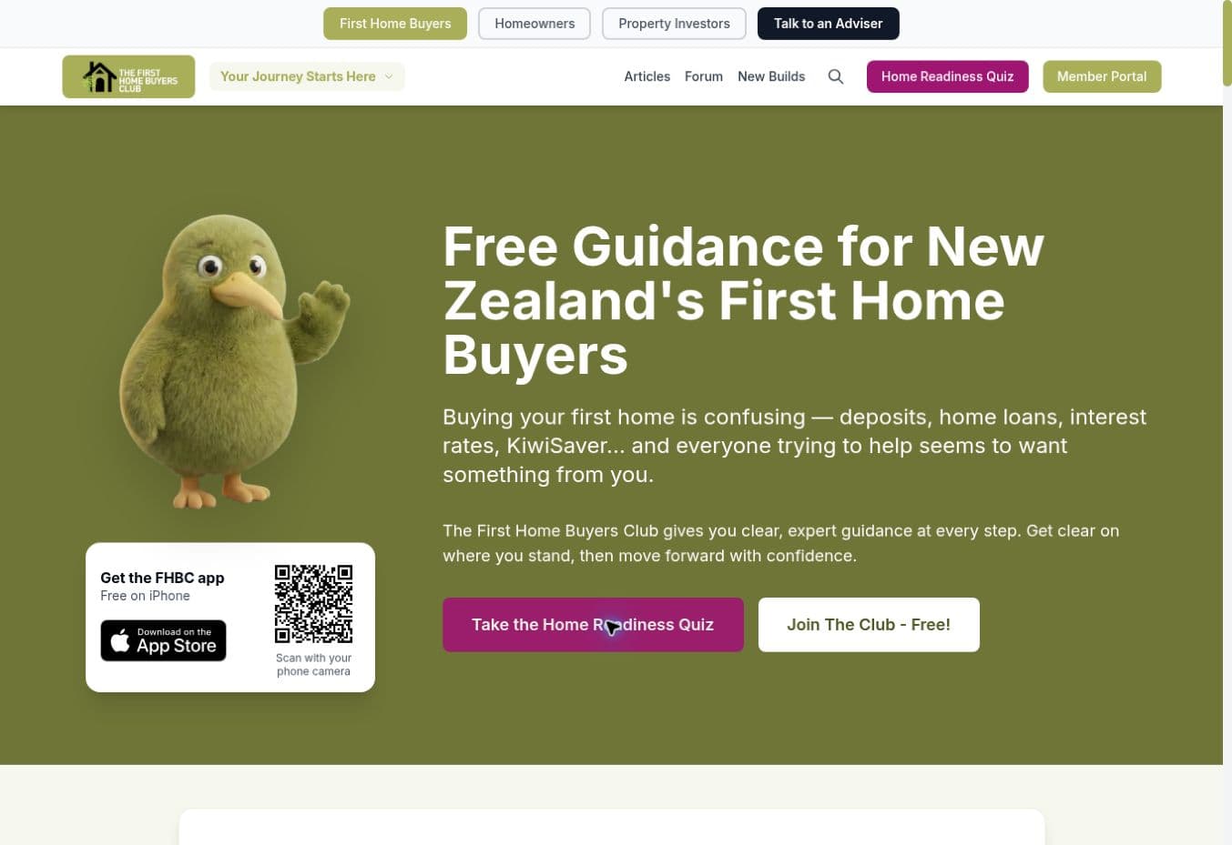 The First Home Buyers Club website with home-buying guidance, readiness quiz and member tools
